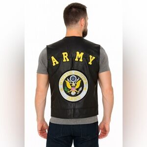Vintage USA Leather Biker Vest US Army Patch Men’s Medium